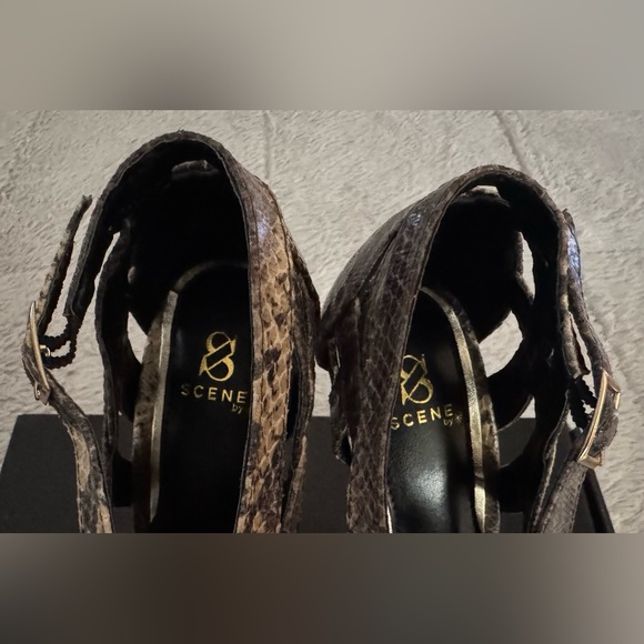 Scene Tan, Gray, & Black Animal Print Platform High Heels w/ Open Toe Design - Picture 9 of 12